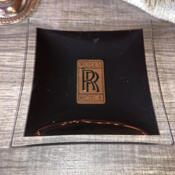 Vintage ROLLS ROYCE 1970's Glass Advertising Ashtray Rolling Tray Trinket Dish - Picture 5 of 7